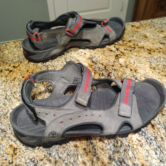 Rare Timberland Wakeby Nubuck Leather Gray Red Sandals A14NN Mens Size US 11 - Picture 5 of 9